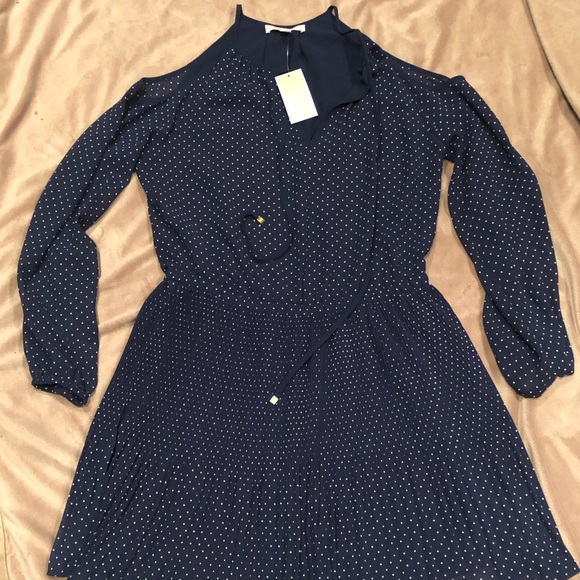 Michael Kors Navy Polka Dot Dress Medium NWT - Picture 2 of 8